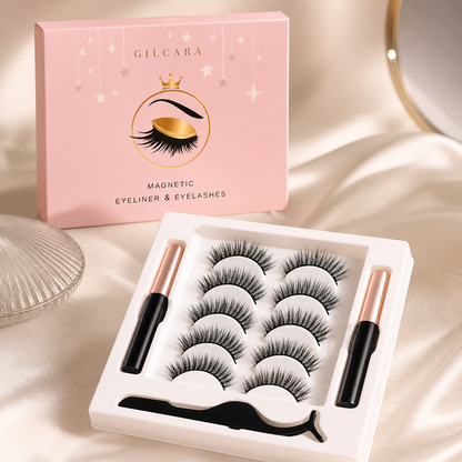 Gilcara Magnetic Eyelashes Kit – 5D Reusable Mink Lash Extensions with Magnetic Eyeliner | No Glue Waterproof Long-Lasting False Lashes
