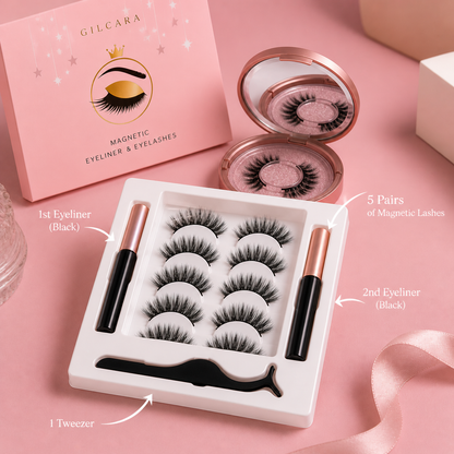 Gilcara Magnetic Eyelashes Kit – 5D Reusable Mink Lash Extensions with Magnetic Eyeliner | No Glue Waterproof Long-Lasting False Lashes